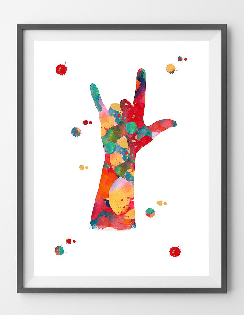 Love Hand Sign Watercolor Print Sign Language Symbol Of Love Asl I Love You Poster Audiology Art I Love You Fingerspelling Art Gift Mimiprints Watercolor Art